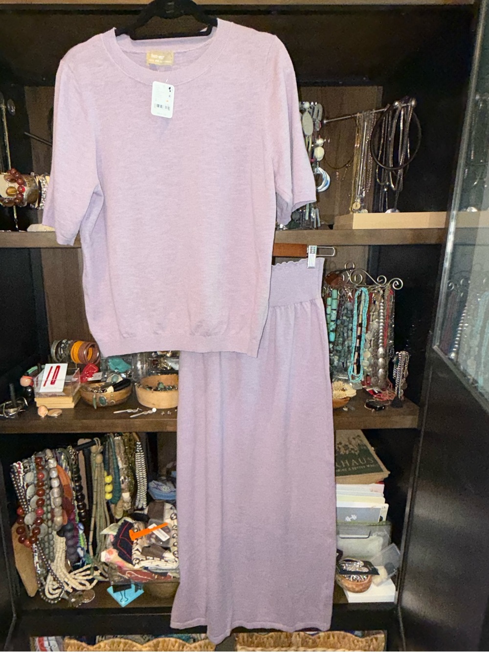 NWT Free People 2 piece knit set, skirt, sweater, pale purple, Medium
